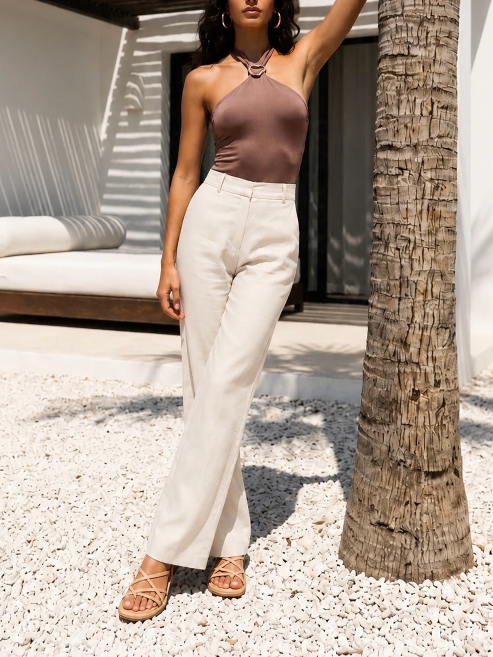 Halter Bodysuit with Gold Detail